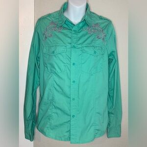 Black Jack Embroidered Mint Western Long Sleeve Button Shirt Women Small